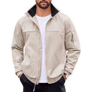 Men's Moon Gray Bomber Jackets Coat Lightweight Stand Collar Softshell Zip Up